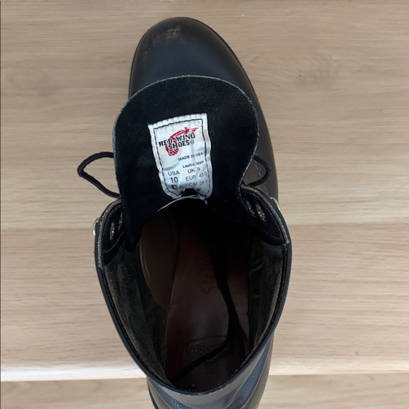 Red Wing Shoes Black Leather Lace-Up Work Boots with White Soles - Picture 6 of 8